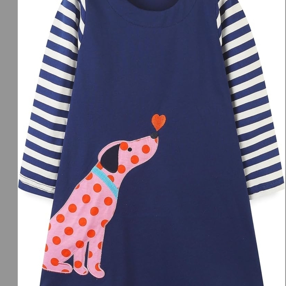 Navy Blue Striped Kids Nightgown with Dog Design - Picture 2 of 10
